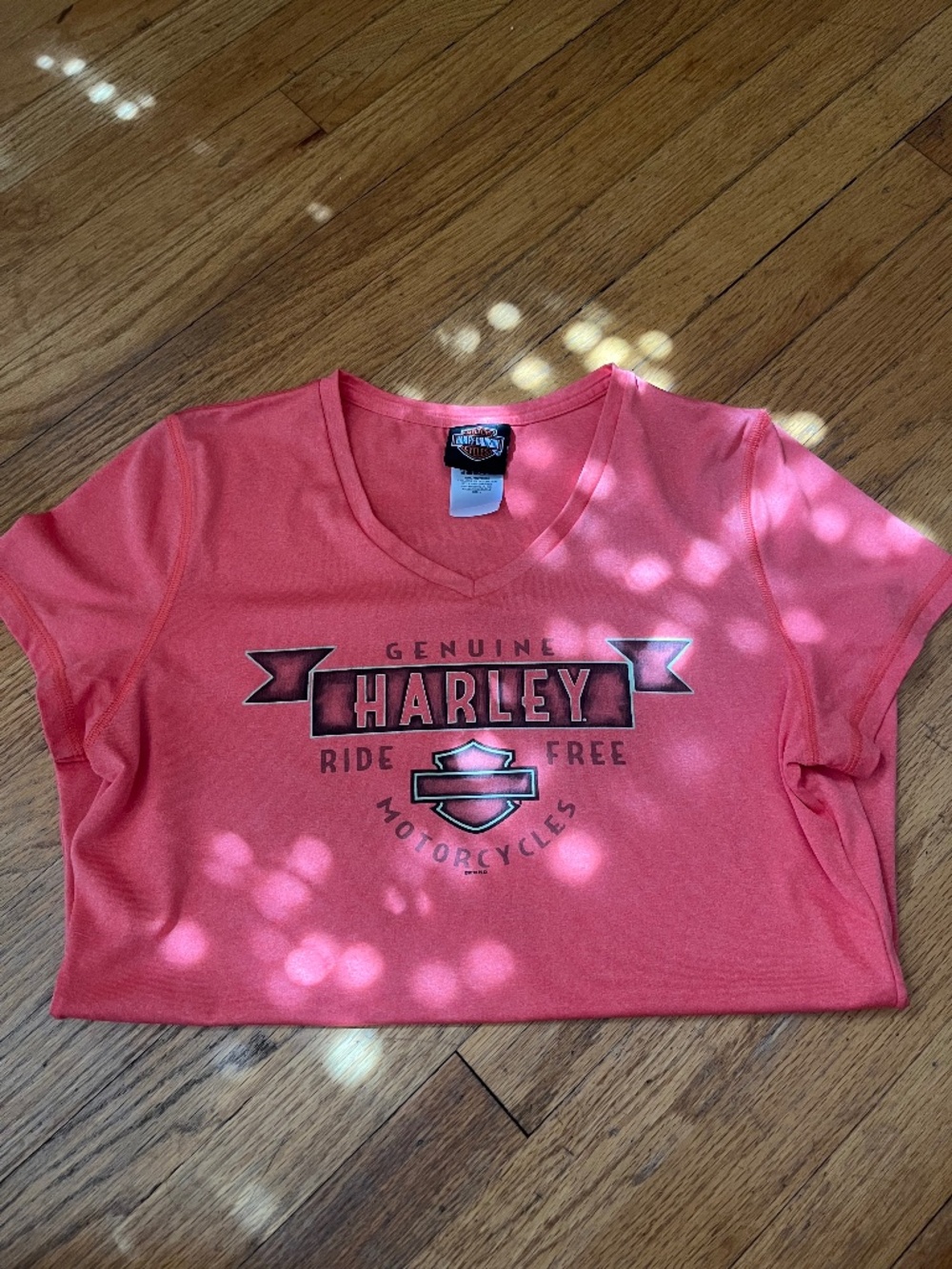 Coral pink Harley-Davidson V-neck t-shirt